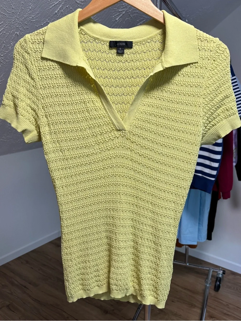 J. Crew short sleeve collared pointelle, sheer sweater. Small